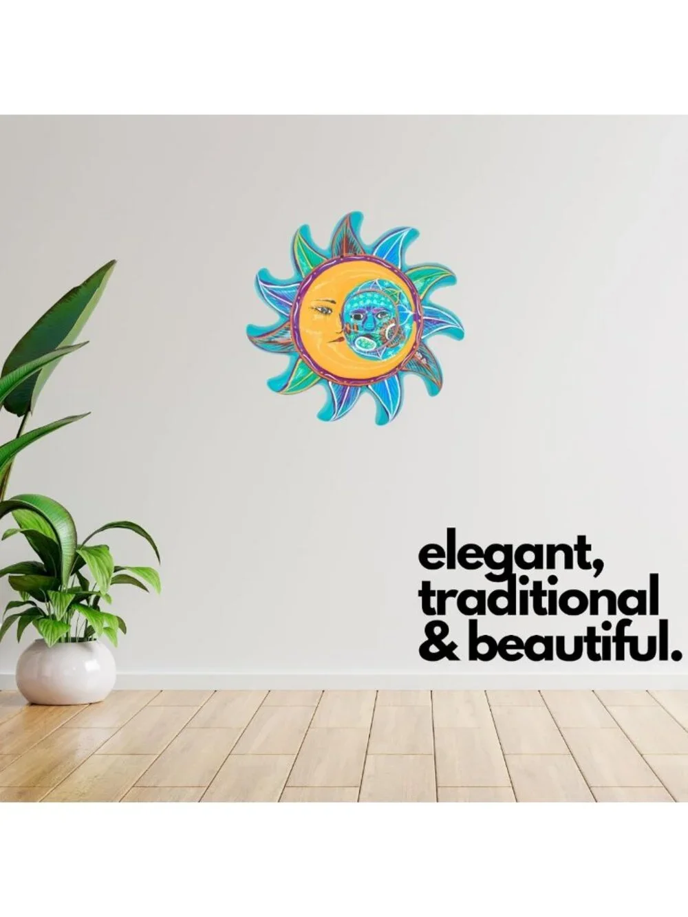 Hand-Painted Ceramic Sun & Moon Face Decor - Mexican Eclipse Wall Art - Unique